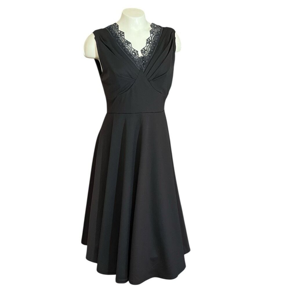 Belle Poque Black Vintage Retro 50’s Style‎ Swing Dress V Neck Sz M
